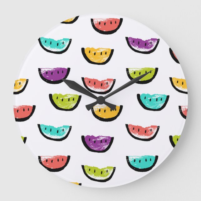 Relógio Grande Melancias brilhantes: padrão transparente colorido (Frente)