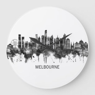 Relógio Grande Melbourne Austrália Skyline BW