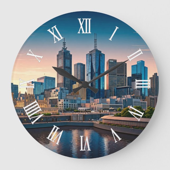 Relógio Grande Melbourne Austrália Skyline Viagem (Frente)
