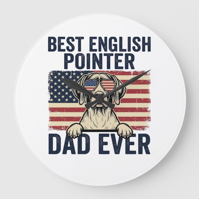 Relógio Grande Melhor Pai Pointer Inglês Patriota de Sempre Cacho (Frente)
