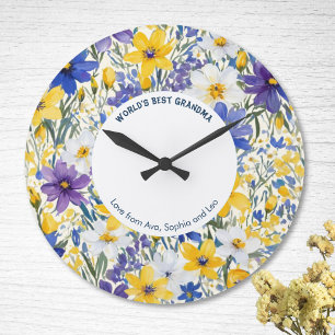Relógio Grande Melhor vovó Bonito Floral Personalizada
