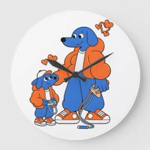Relógio Grande Melhores Amigos: Duo Pai e Filho Blue Dog (Laranja