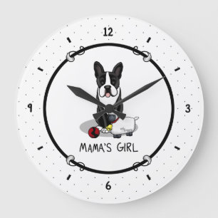 Relógio Grande Menina #2 Boston Terrier Dog (preto)