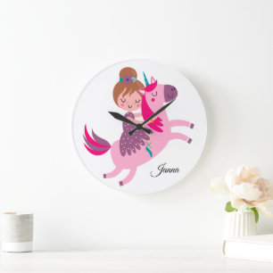 Relógio Grande Menina Blondie Linda Viajando em Unicórnio