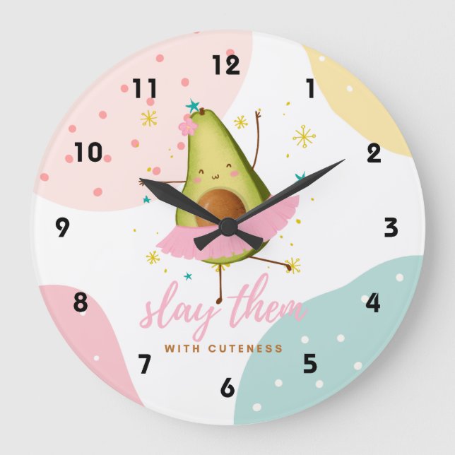 Relógio Grande Menina bonito Kawaii Avocado Ballerina Os Mostra (Frente)