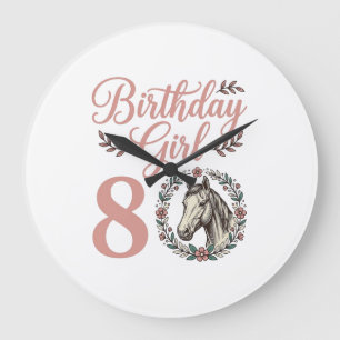 Relógio Grande Menina de Aniversário 8 Cavalo Floral Vintage Cami
