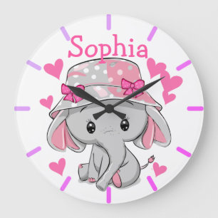 Relógio Grande Menina de Elefante Bonita