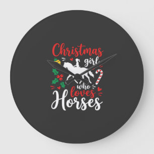 Relógio Grande Menina de Natal que Ama Cavalos