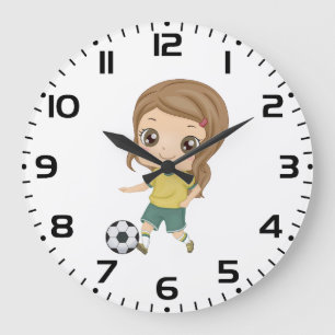 Relógio Grande Menina Jogando Futebol Esportes Adoráveis para Cri