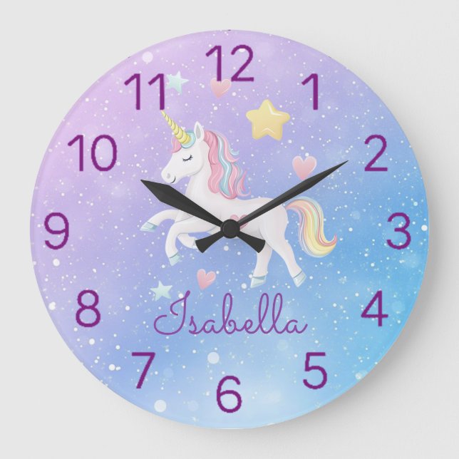 Relógio Grande Meninas Cute Magical Unicorn Personalizadas (Frente)