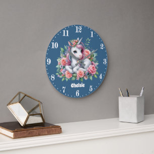 Relógio Grande Meninas de unicórnio lindas adicionam nome