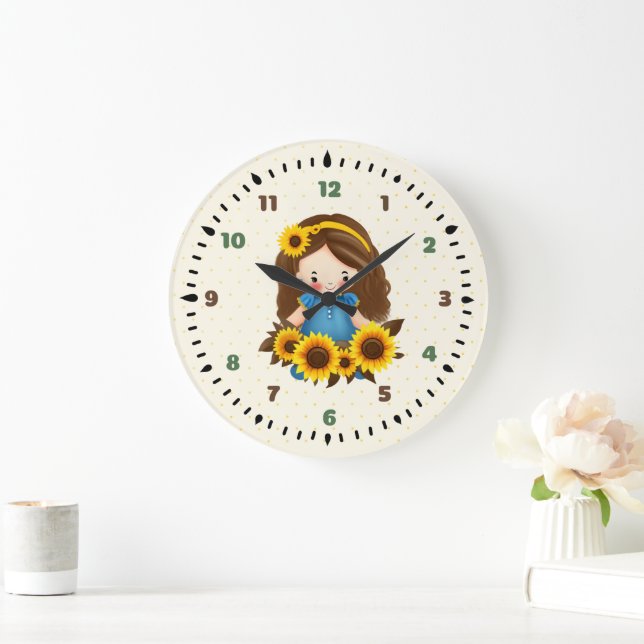Relógio Grande Menininha com girassóis (Lar)