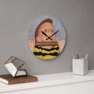 Relógio Grande Menino Antigo Fazendo Flexões de Braço, Fitness e 