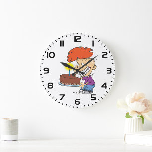 Relógio Grande Menino de Desenho Animado Divertido com Bolo de An