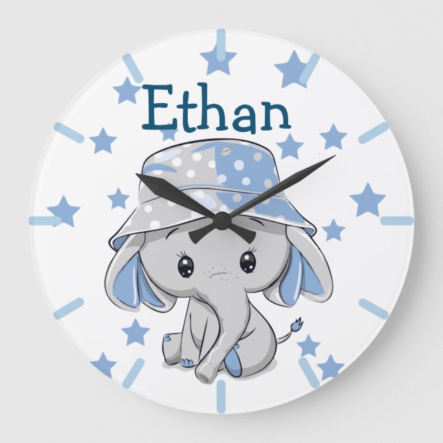 Relógio Grande Menino Elefante Bonito   (Frente)