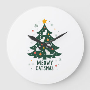 Relógio Grande Meowy Catmas Gato Natal Árvore de Natal Xmas Diver