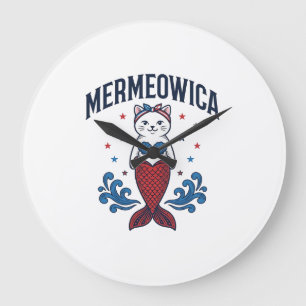 Relógio Grande Mermeowica Camisa Patriótica de Gata Sereia Design