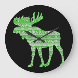 RELÓGIO GRANDE MERRY CHRISTMAS MOOSE VERDE DEER