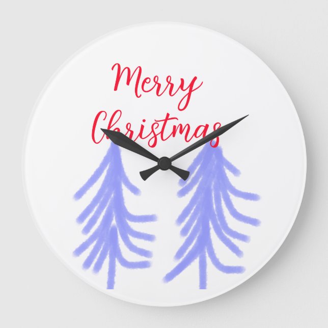Relógio Grande Merry Natal - Pinheiros de pinheiros roxos (Frente)