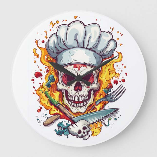Relógio Grande Mestre de Cozinha Chef Caveira (Frente)