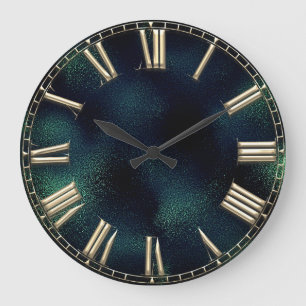 Relógio Grande Metálico de Vidro Dourado Verde Tropical Número Ro