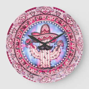 Relógio Grande Mexicano Fiesta Cinco de Mayo Sombrero Azul Rosa