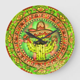 Relógio Grande Mexicano Fiesta Cinco de Mayo Sombrero Hat Green