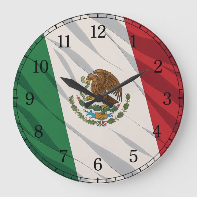 Relógio Grande Mexico Flag Wall Clock — Waving Flag Design (Frente)