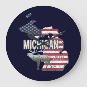 Relógio Grande Michigan Estados Unidos - Retro State Map Vintage 