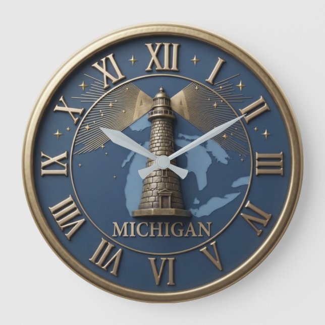 Relógio Grande Michigan Lighthouse and State Map  (Frente)