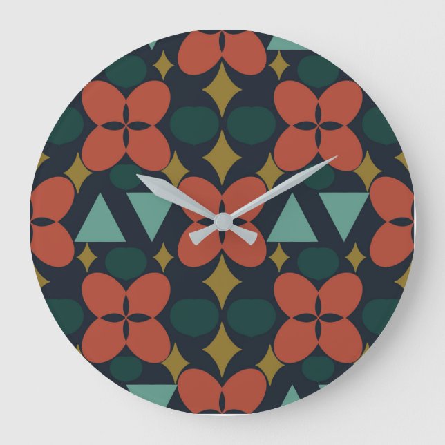 Relógio Grande Mid Century Modern Flower Diamond Blue (Frente)