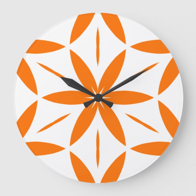 Relógio Grande Mid-Century Modern Orange Geometric Floral (Frente)