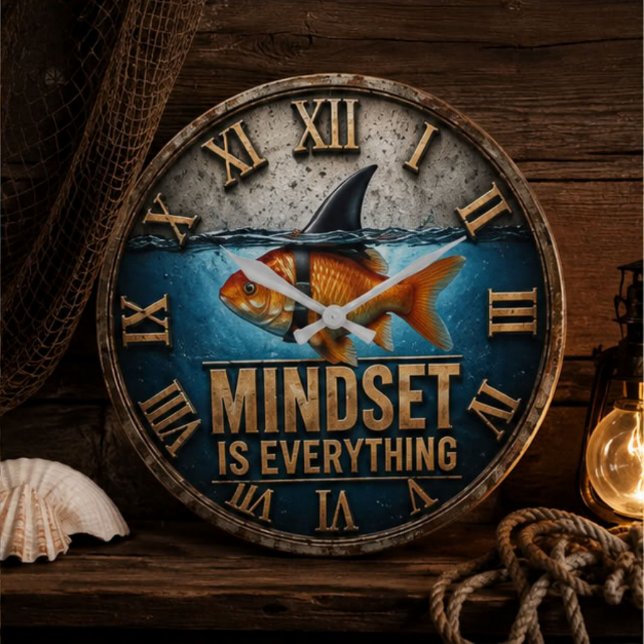 Relógio Grande Mindset Is Everything Funny Goldfish Shark Fin (Criador carregado)