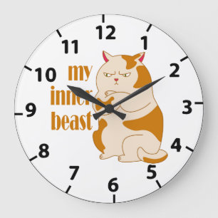 Relógio Grande Minha fera interior gato gordo preguiçoso citação 