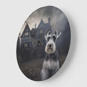 Relógio Grande Miniature Schnauzer Halloween Assustador