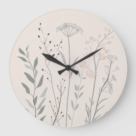 Relógio Grande Minimal Botanical Clock – Soft Wildflower