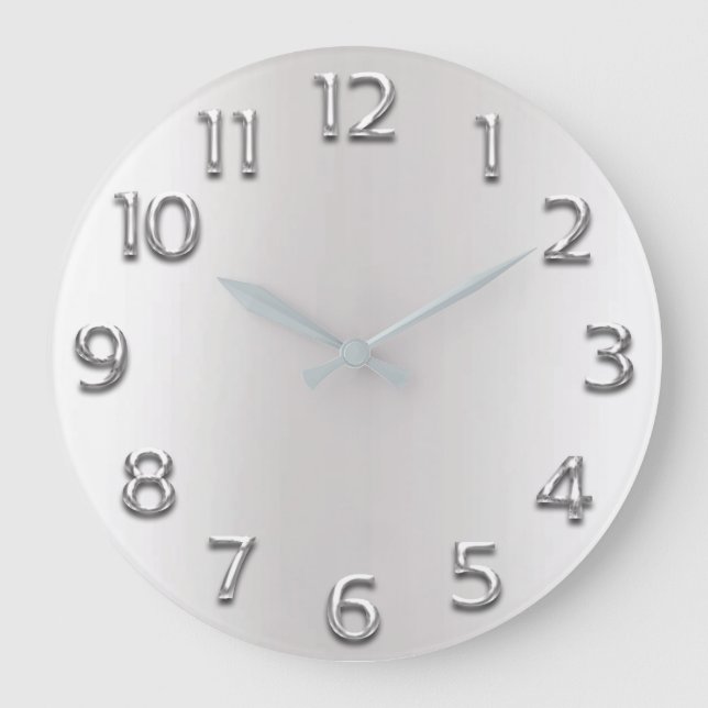 Relógio Grande Minimalismo dos Números de Cinzas de Prata Metálic (Frente)