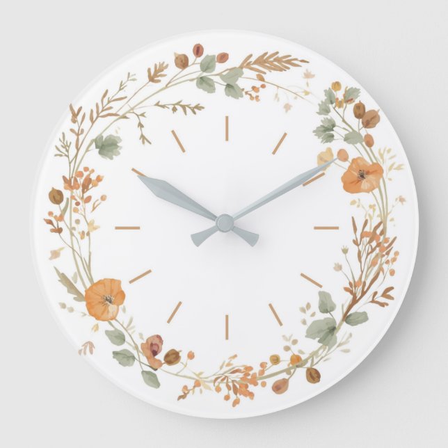 Relógio Grande Minimalist Autumn Wildflower Wreath Wall clock (Frente)