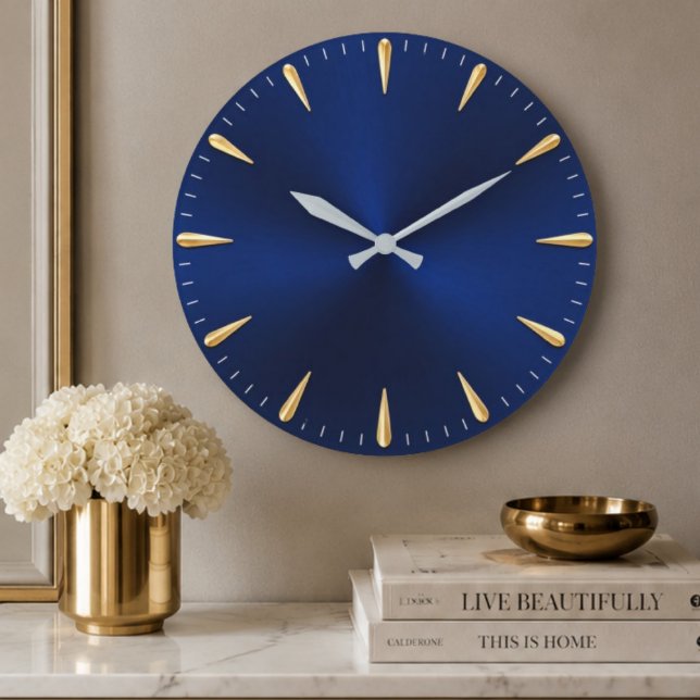 Relógio Grande Minimalist Blue & Gold Luxury Midnight Blue Modern (Criador carregado)