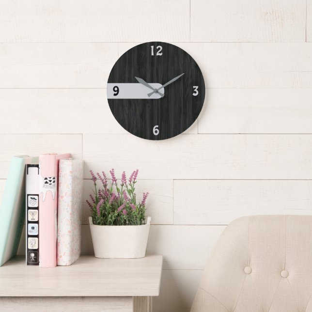 Relógio Grande Minimalist Charcoal Wood Grain Wall Clock (Sala de leitura)