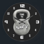 Relógio Grande Minimalist Fitness Motivation<br><div class="desc">This bold Time to Lift wall clock features a powerful kettlebell design on a sleek black background, creating a strong and modern gym aesthetic. The minimalist style makes it a perfect addition to any home gym, workout room, or fitness studio. The large kettlebell centerpiece with the motivational phrase “Time to...</div>