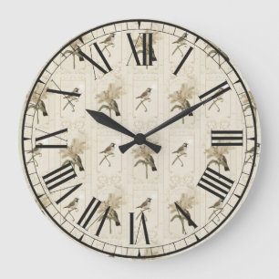 Relógio Grande Minimalista Lírio Pássaro Vintage Elegante Antigo