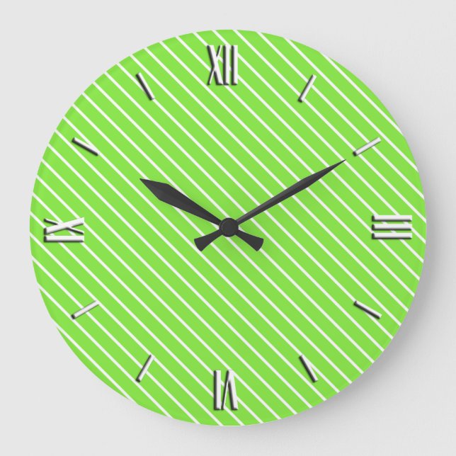 Relógio Grande Minstras diagonais - verde limão e branco (Frente)