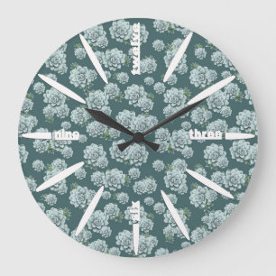 Relógio Grande Mint Rosette Succulents Repeat Print on Pine Green