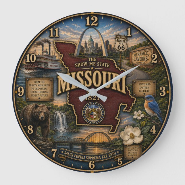Relógio Grande Missouri State Show Me State Rustic Landmark  (Frente)