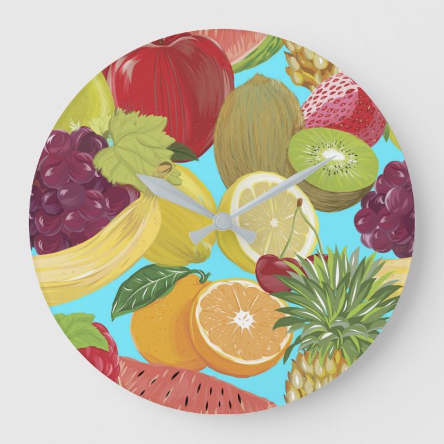 Relógio Grande Mixed Tropical Fruit Illustration Pattern (Frente)
