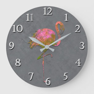 Relógio Grande Mod Colorido Verão Flamingo Chic Moderno Cinza