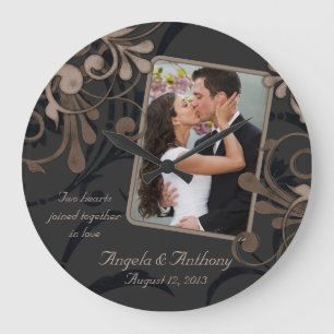 Relógio Grande Modelo personalizado floral preto da foto de Brown