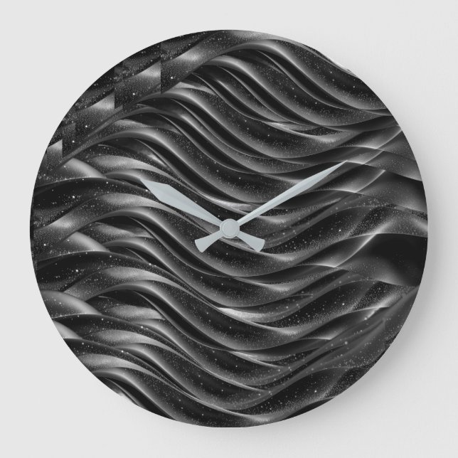 Relógio Grande Modern Black Abstract Wave Wall Clock | Minimalist (Frente)