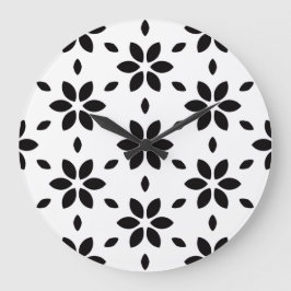 Relógio Grande Modern Black and White Abstract Floral 